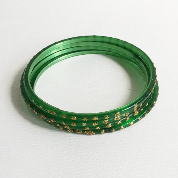 Green & Gold Glitter Children's Indian Glass Bangles Bollywood Set of 4 - Picture 4 of 6